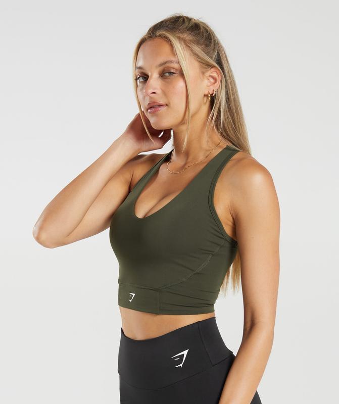 Gymshark Crop Mesh Tank Tanktop Diepolijfgroen Groen | 14YRPFWJA