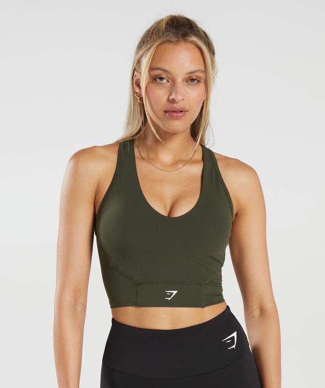 Gymshark Crop Mesh Tank Tanktop Diepolijfgroen Groen | 14YRPFWJA