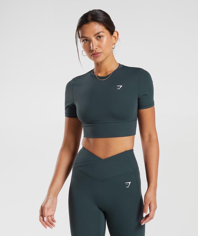 Gymshark Crossover Crop Top Crop Tops Darkest Teal | 72SRPTBHG