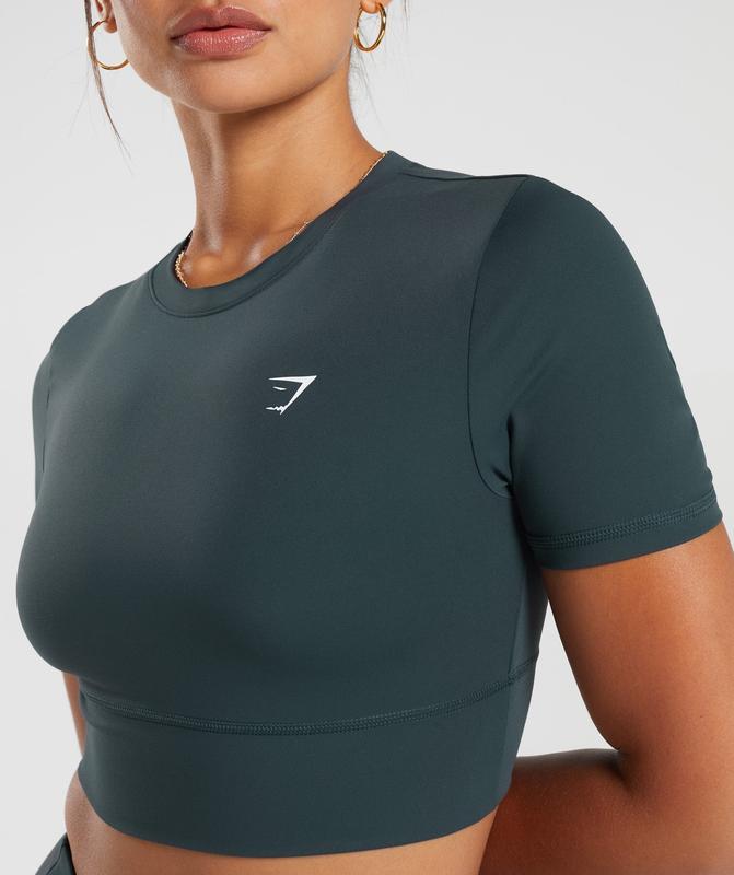 Gymshark Crossover Crop Top Crop Tops Darkest Teal | 72SRPTBHG