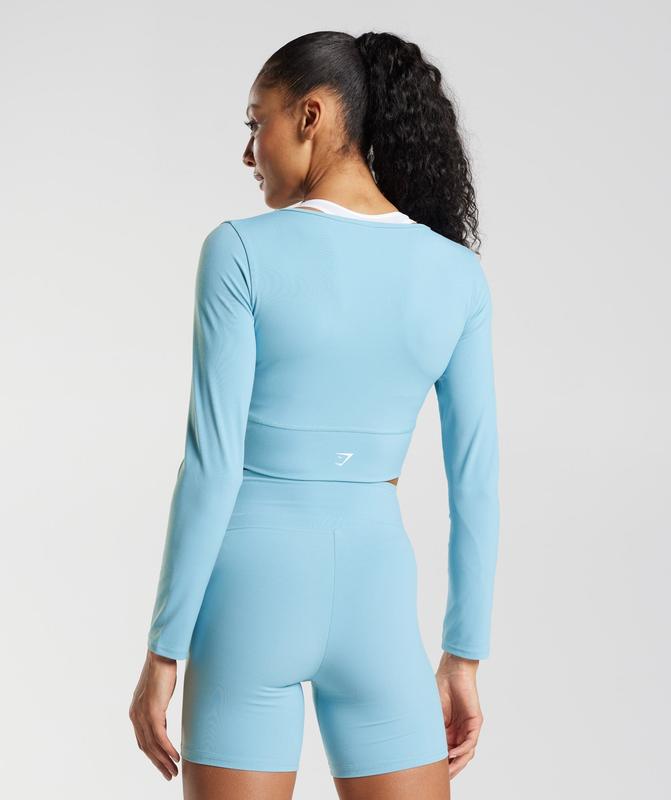 Gymshark Crossover Long Sleeve Crop Top Crop Tops Blauw | 50HIZNXAW