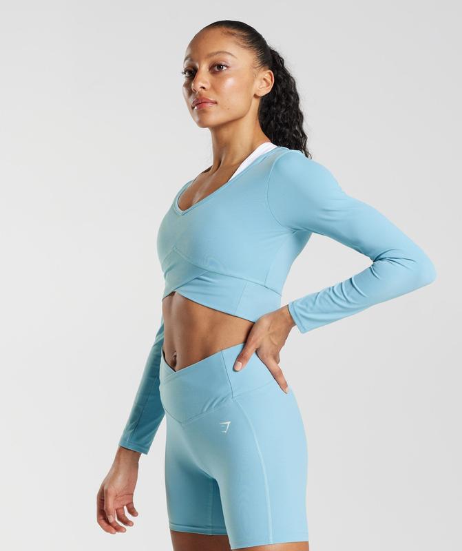 Gymshark Crossover Long Sleeve Crop Top Crop Tops Blauw | 50HIZNXAW