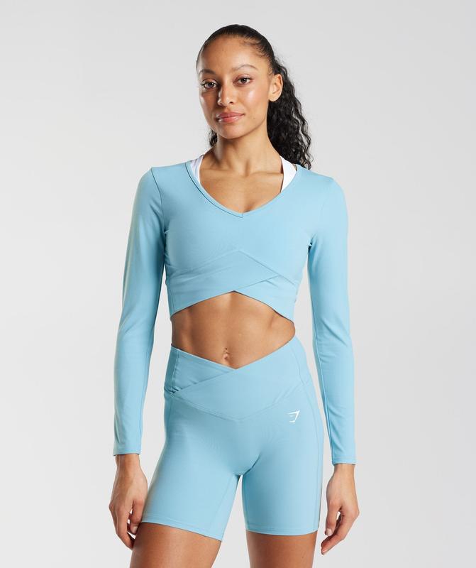 Gymshark Crossover Long Sleeve Crop Top Crop Tops Blauw | 50HIZNXAW