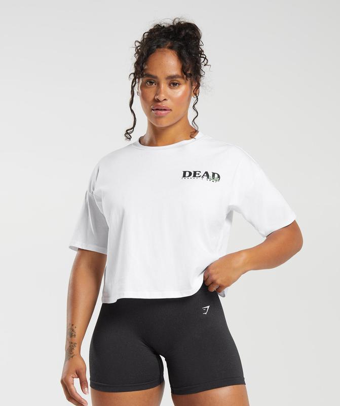 Gymshark Dead Lift Midi Tee Crop Tops Wit | 48LDQEJIK