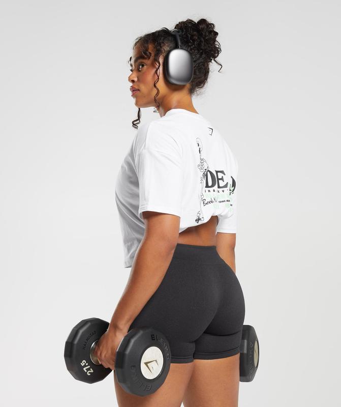 Gymshark Dead Lift Midi Tee Crop Tops Wit | 48LDQEJIK