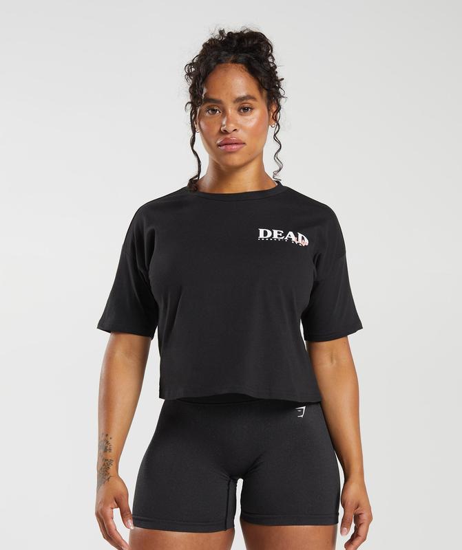 Gymshark Dead Lift Midi Tee Crop Tops Zwart | 46CVOAWGZ