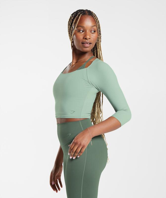 Gymshark Elevate 3/4 Sleeve Crop Top Crop Tops Groen | 98UCXAIMY