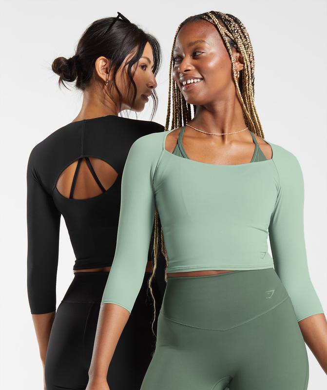 Gymshark Elevate 3/4 Sleeve Crop Top Crop Tops Groen | 98UCXAIMY