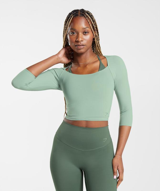 Gymshark Elevate 3/4 Sleeve Crop Top Crop Tops Groen | 98UCXAIMY