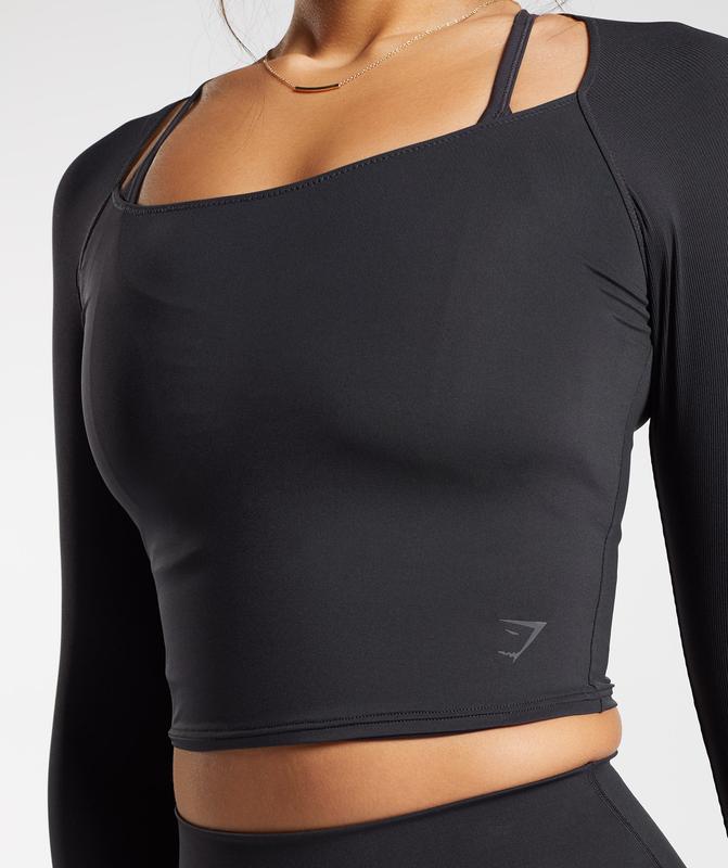 Gymshark Elevate 3/4 Sleeve Crop Top Crop Tops Zwart | 40VERKZGH