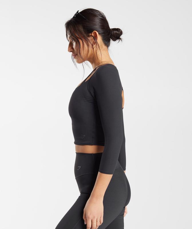 Gymshark Elevate 3/4 Sleeve Crop Top Crop Tops Zwart | 40VERKZGH