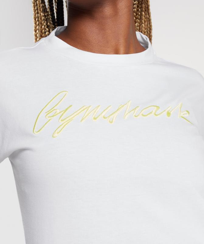 Gymshark Embroidered Graphic Midi T-Shirt T-Shirts Wit | 79GCVMETR