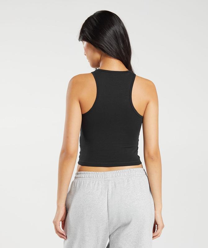 Gymshark Essential Cotton Midi Tank Tanktop Zwart | 48UKAVNTY