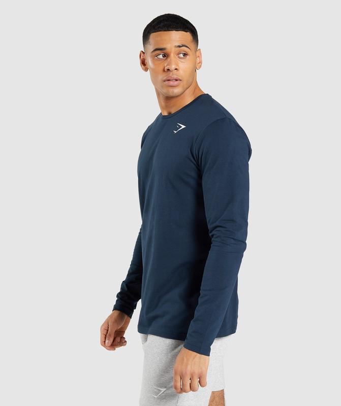 Gymshark Essential Long Sleeve T-Shirt T-Shirts Donkerblauw | 94DUALYWB