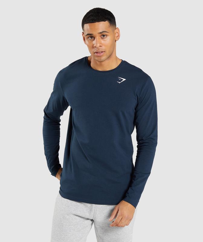 Gymshark Essential Long Sleeve T-Shirt T-Shirts Donkerblauw | 94DUALYWB