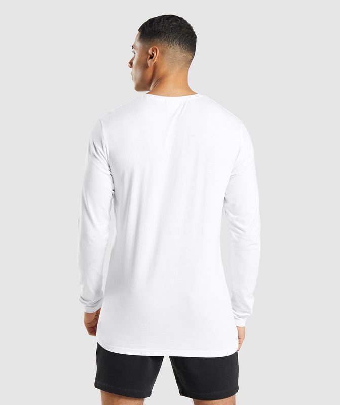 Gymshark Essential Long Sleeve T-Shirt T-Shirts Wit | 48NTJPWHX