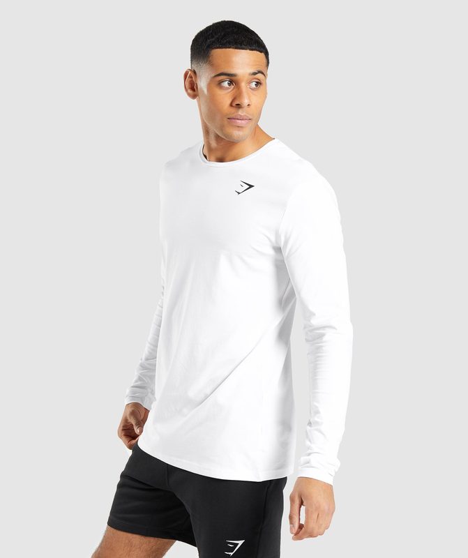 Gymshark Essential Long Sleeve T-Shirt T-Shirts Wit | 48NTJPWHX