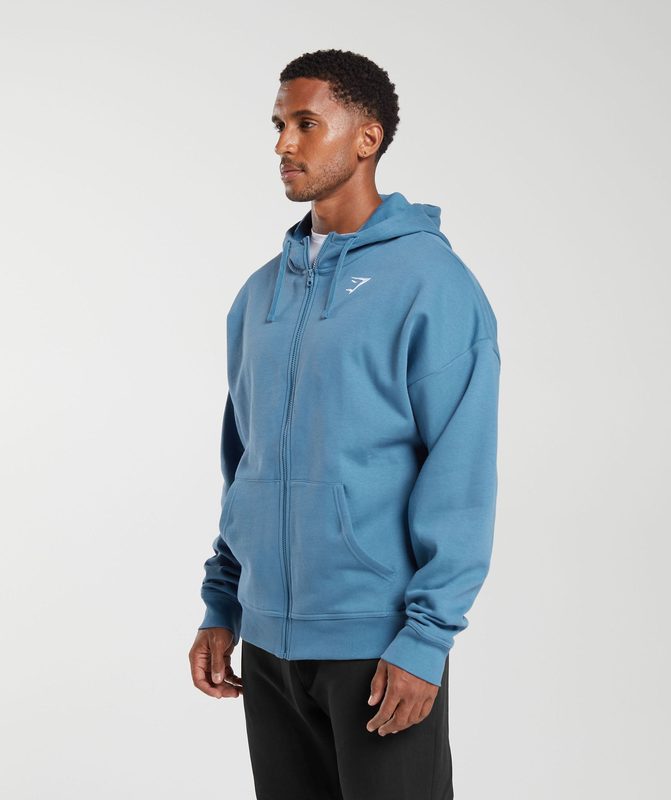 Gymshark Essential Oversized Zip Up Hoodie Hoodies Blauw | 05DKZVUAQ