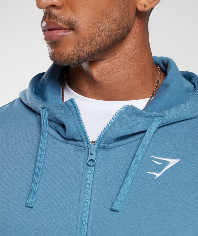 Gymshark Essential Oversized Zip Up Hoodie Hoodies Blauw | 05DKZVUAQ