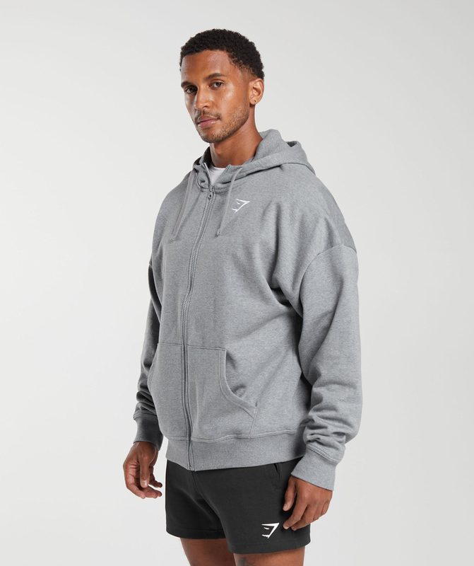 Gymshark Essential Oversized Zip Up Hoodie Hoodies Grijs | 01EYMKSFG