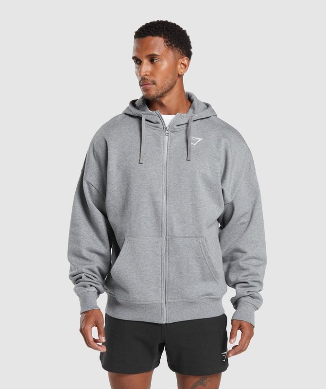 Gymshark Essential Oversized Zip Up Hoodie Hoodies Grijs | 01EYMKSFG