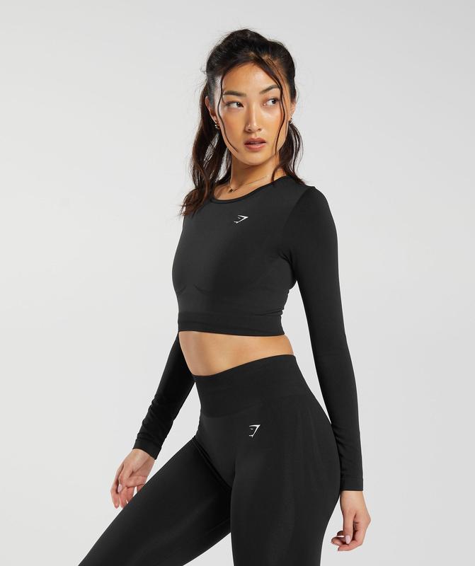 Gymshark Everyday Seamless Long Sleeve Crop Top Crop Tops Zwart | 80QHBDVUS