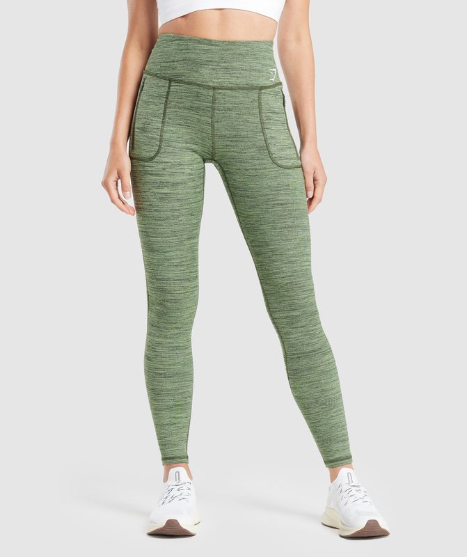 Gymshark Fleece Lined Pocket Leggings Leggings Groen | 64QBEDYJP