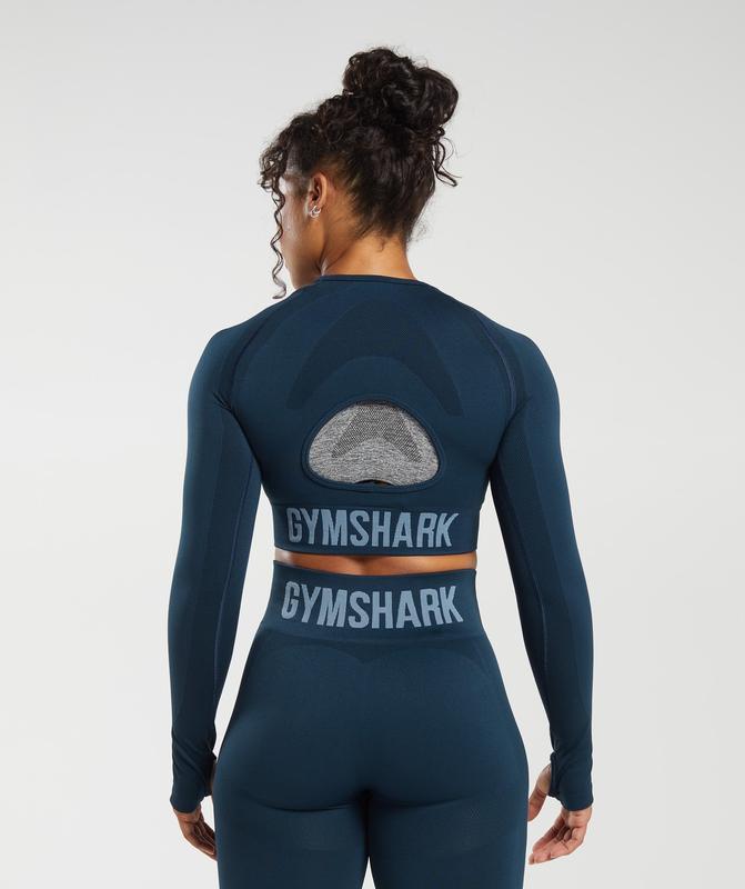 Gymshark Flex Long Sleeve Crop Crop Tops Blauw | 76RBZHVXY