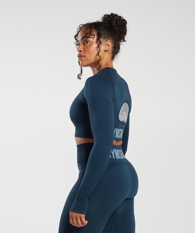 Gymshark Flex Long Sleeve Crop Crop Tops Blauw | 76RBZHVXY