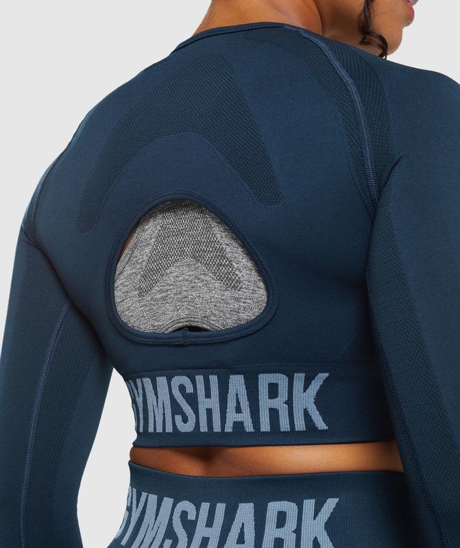 Gymshark Flex Long Sleeve Crop Crop Tops Blauw | 76RBZHVXY