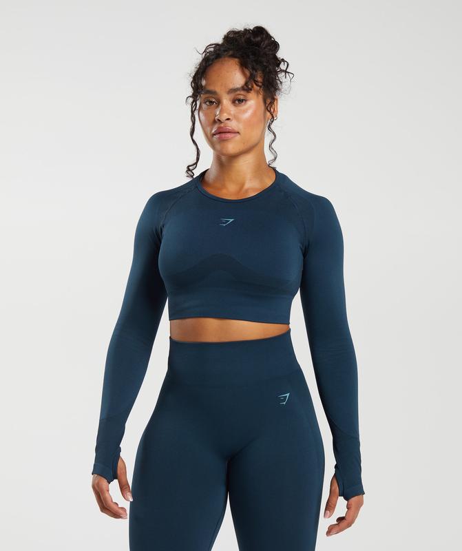 Gymshark Flex Long Sleeve Crop Crop Tops Blauw | 76RBZHVXY