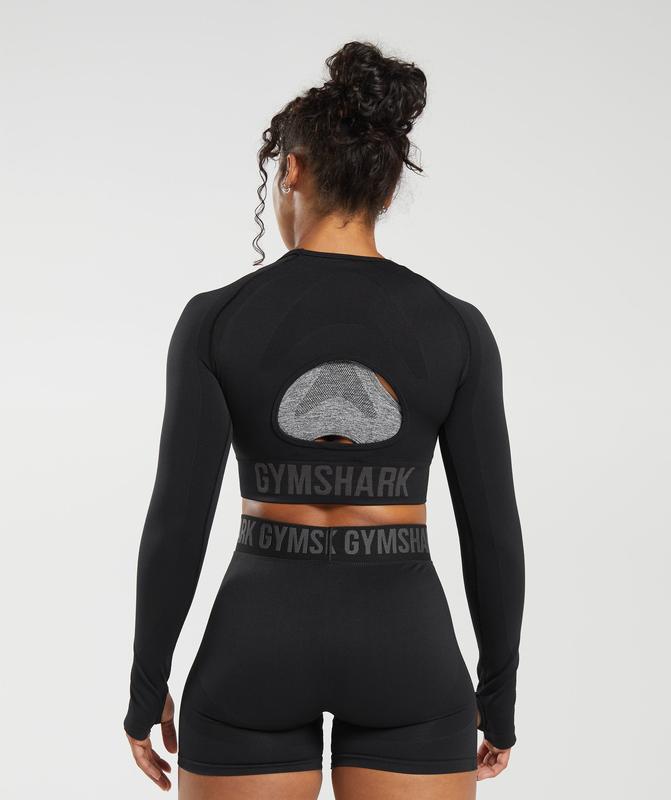 Gymshark Flex Sports Long Sleeve Crop Top Crop Tops Zwart | 68DFRNIKM