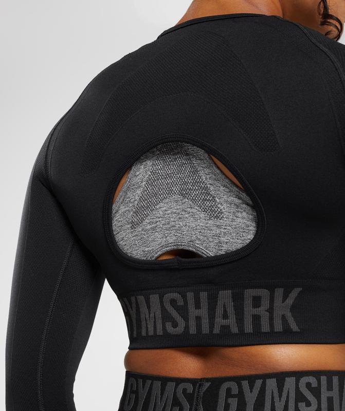 Gymshark Flex Sports Long Sleeve Crop Top Crop Tops Zwart | 68DFRNIKM