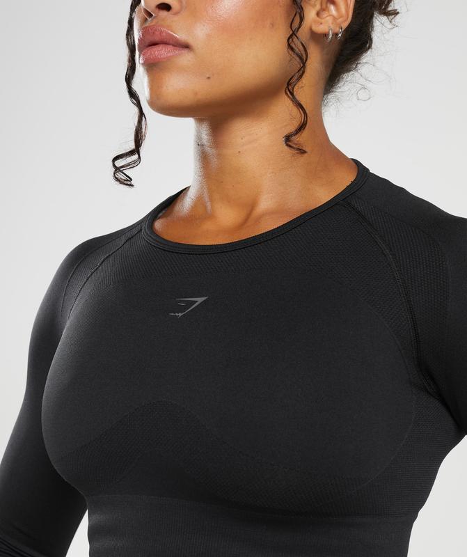 Gymshark Flex Sports Long Sleeve Crop Top Crop Tops Zwart | 68DFRNIKM