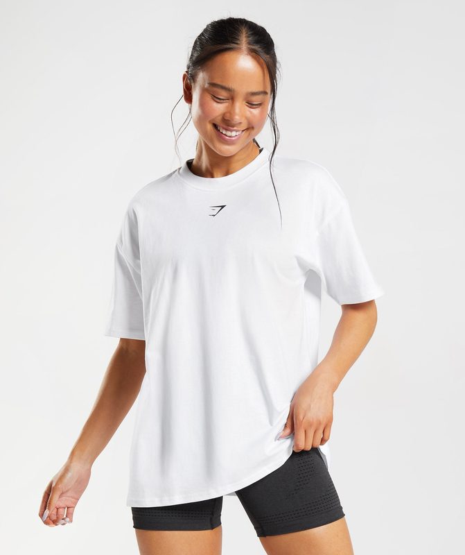 Gymshark Fraction Oversized T-Shirt T-Shirts Wit | 02SHIYPFN