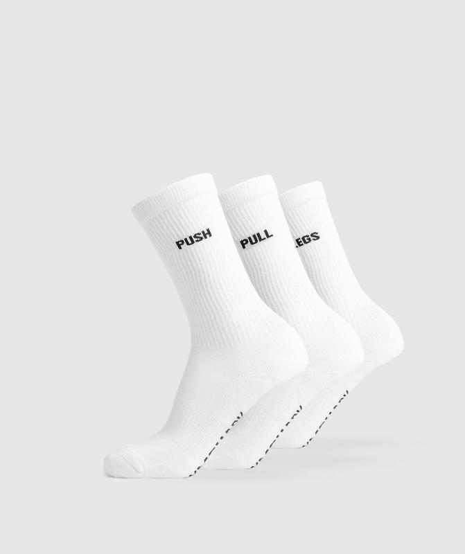 Gymshark GFX Crew Socks 3pk Sokken Wit | 64WGKQMCY