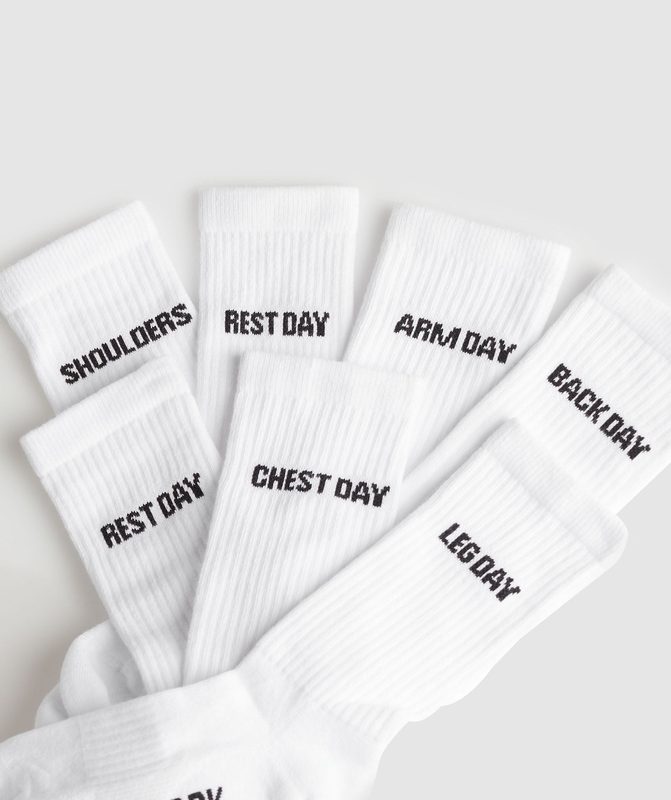 Gymshark GFX Crew Socks 7PK Sokken Wit | 64KWOJITY