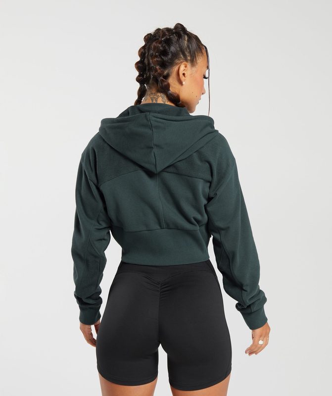 Gymshark GS Power Crop Zip Hoodie Jackets / Outerwear Darkest Teal | 74ZALIVKT