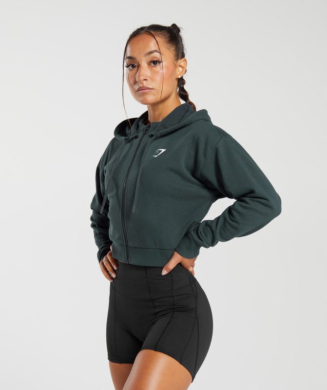 Gymshark GS Power Crop Zip Hoodie Jackets / Outerwear Darkest Teal | 74ZALIVKT