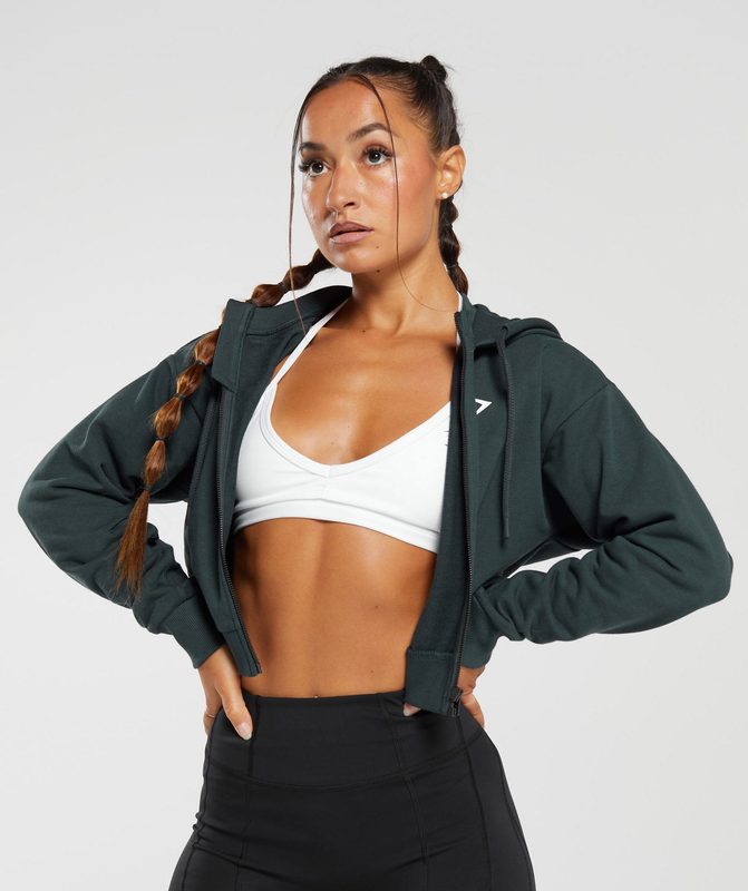 Gymshark GS Power Crop Zip Hoodie Jackets / Outerwear Darkest Teal | 74ZALIVKT