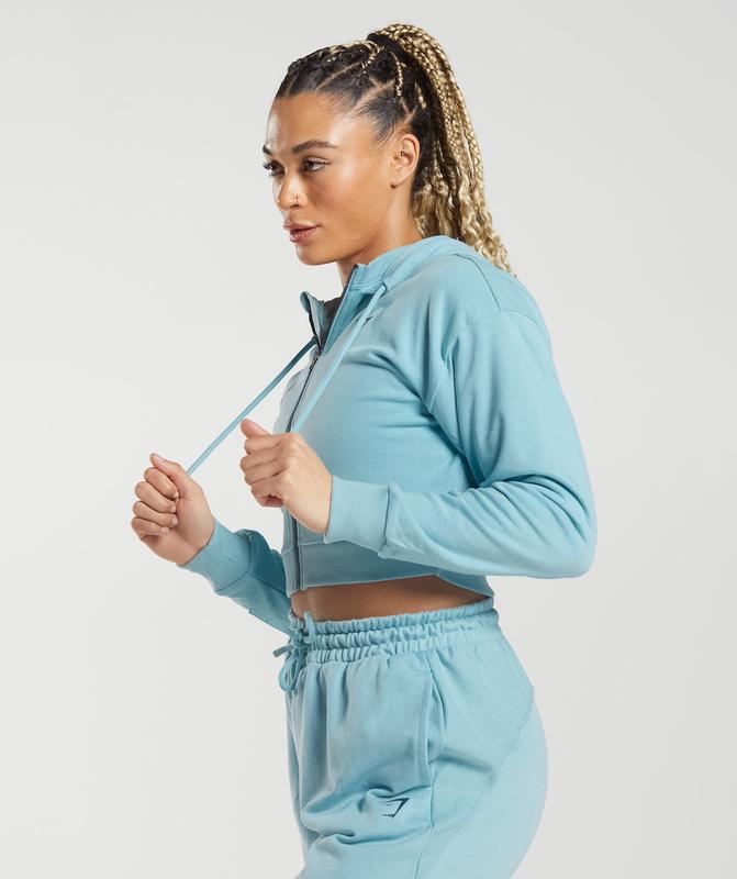 Gymshark GS Power Cropped Zip Hoodie Hoodies Blauw | 31LBNFVZJ