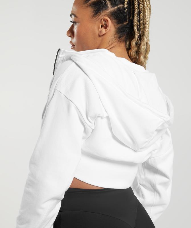 Gymshark GS Power Cropped Zip Hoodie Hoodies Wit | 74AZOUTHE