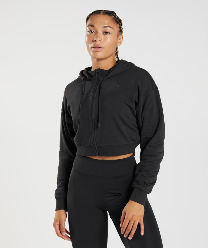 Gymshark GS Power Cropped Zip Hoodie Hoodies Zwart | 81SCYZIJW