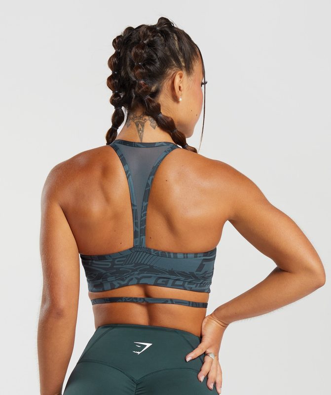 Gymshark GS Power Strappy Sports Bra Sports Bras Smokey Teal | 60DQBMRYZ