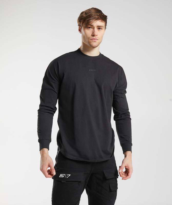 Gymshark GS x David Laid Oversized Long Sleeve T-Shirt Long Sleeve Top Zwart | 87ZVDCYOI