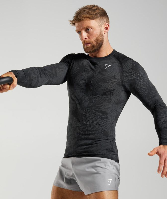 Gymshark Geo Seamless Long Sleeve T-Shirt Long Sleeve Top Grijs | 03HZBIAKQ