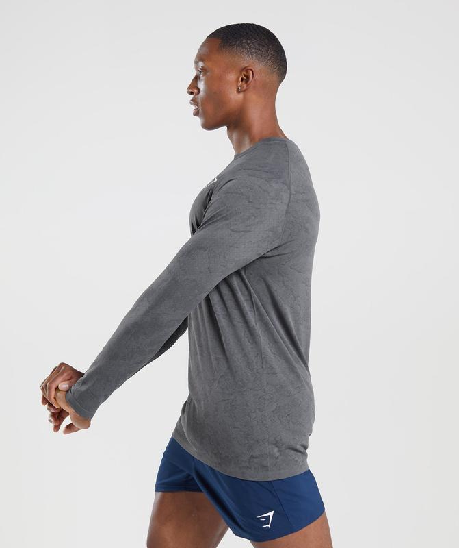 Gymshark Geo Seamless Long Sleeve T-Shirt T-Shirts Charcoal Grey/Black | 23LANBCSU