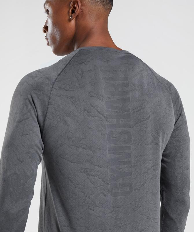 Gymshark Geo Seamless Long Sleeve T-Shirt T-Shirts Charcoal Grey/Black | 23LANBCSU