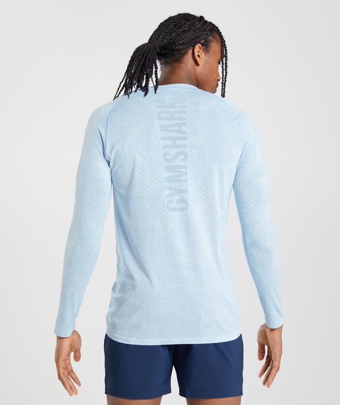 Gymshark Geo Seamless Long Sleeve T-Shirt T-Shirts Blauw | 79ZAXBUCO