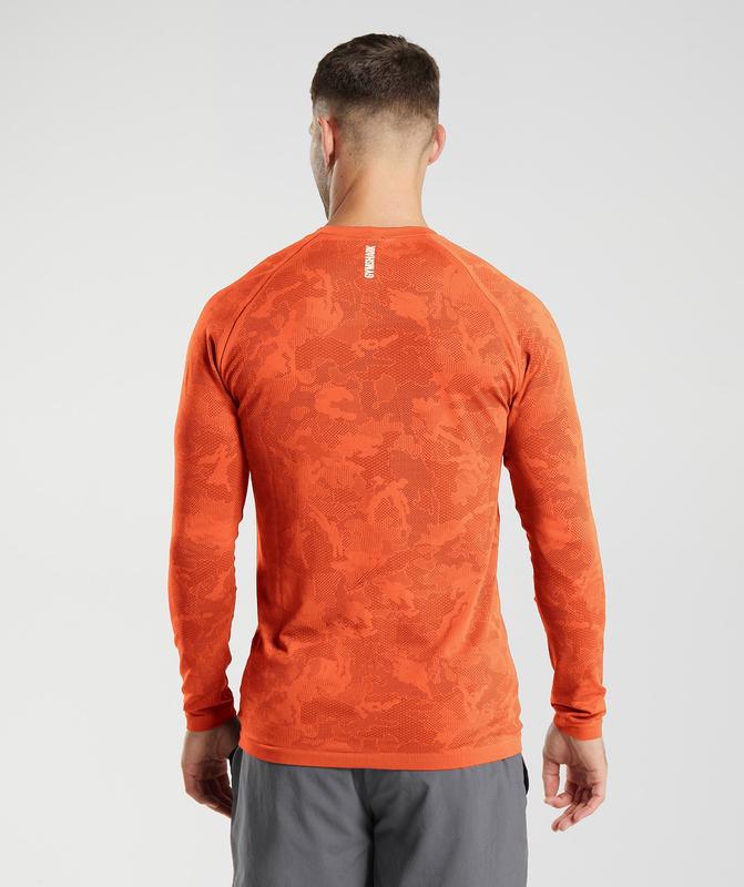 Gymshark Geo Seamless Long Sleeve T-Shirt T-Shirts Rood | 94HFAJPTN